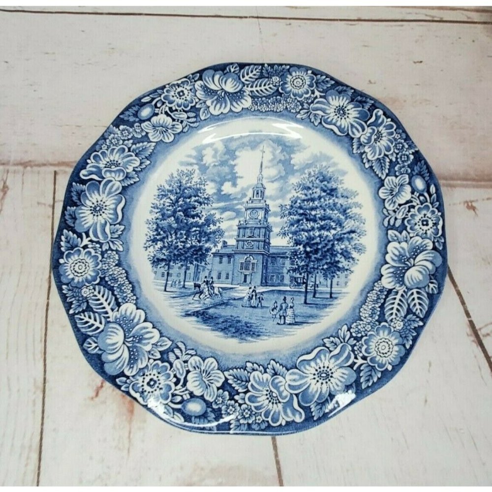 Liberty Blue Original Copper Engravings Made In England Independence Hall Plate